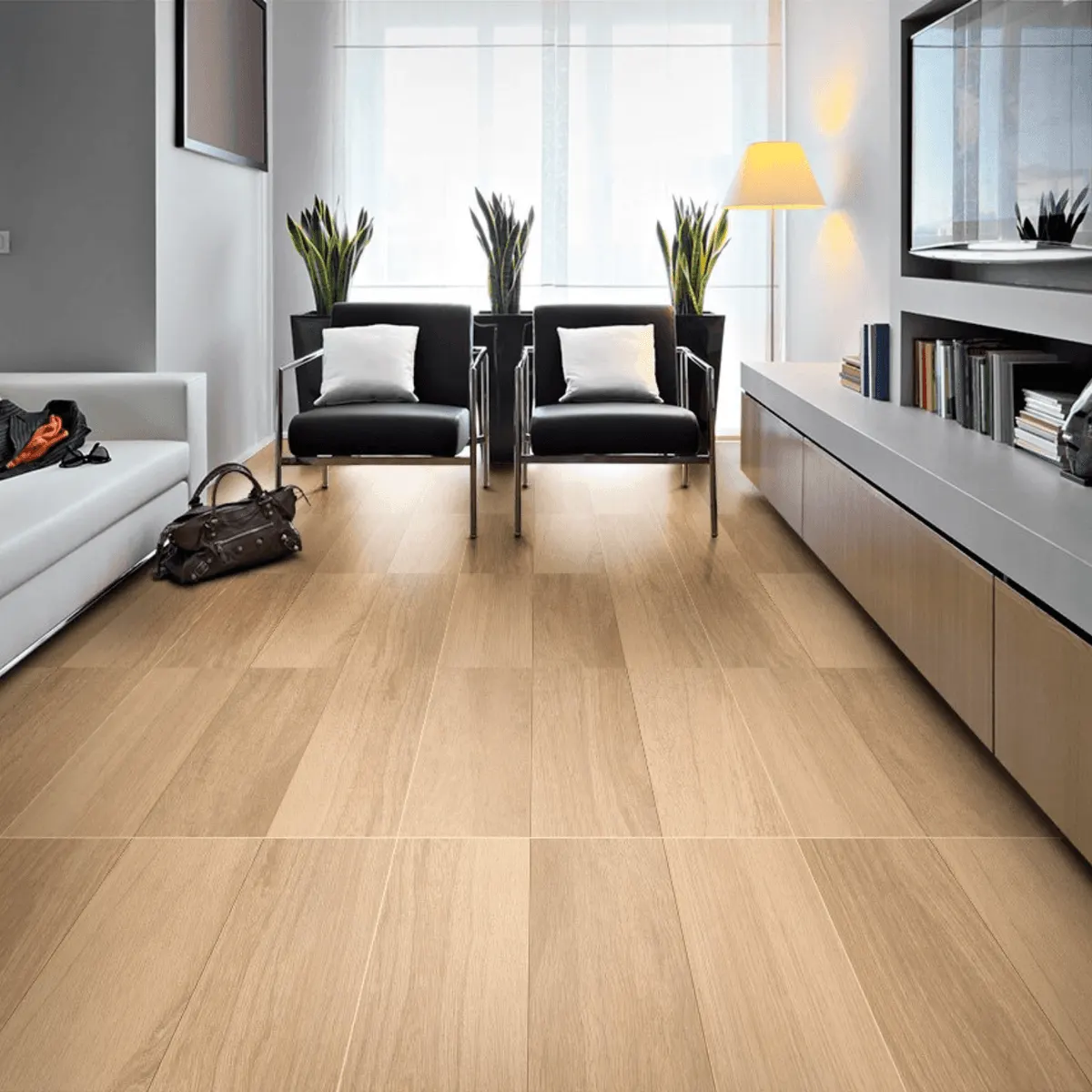 Ambiente com Piso Cerâmico Amadeirado Acetinado Retificado 70x70cm R7040 - Rocha