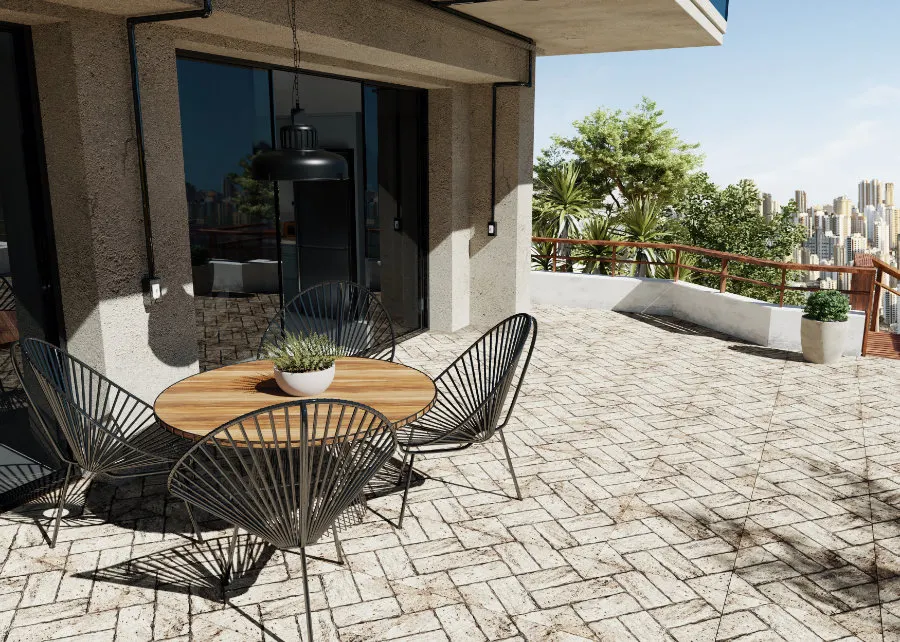 Ambiente com Piso Cerâmico Pedra Externo Acetinado 58x58cm VPC 58011 - Viva Cerâmica