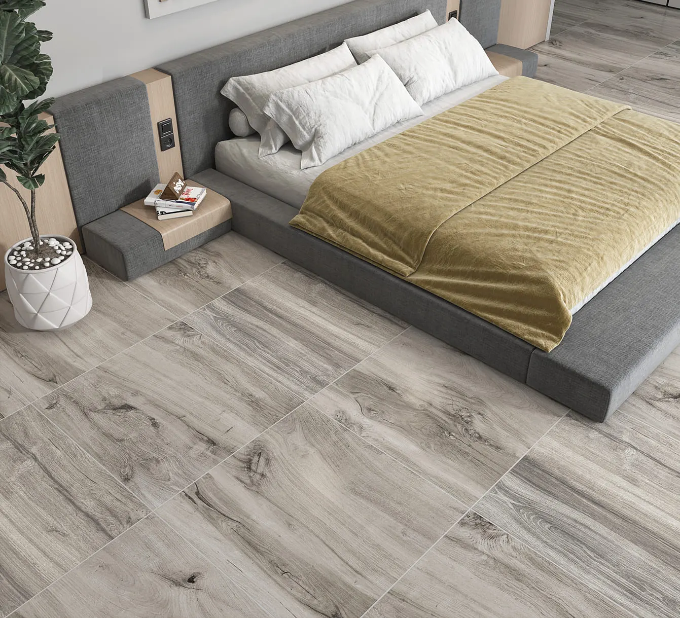 Ambiente com Piso Cerâmico Amadeirado Acetinado Retificado 81x81cm Araguaya Cinza - Formigres Prime