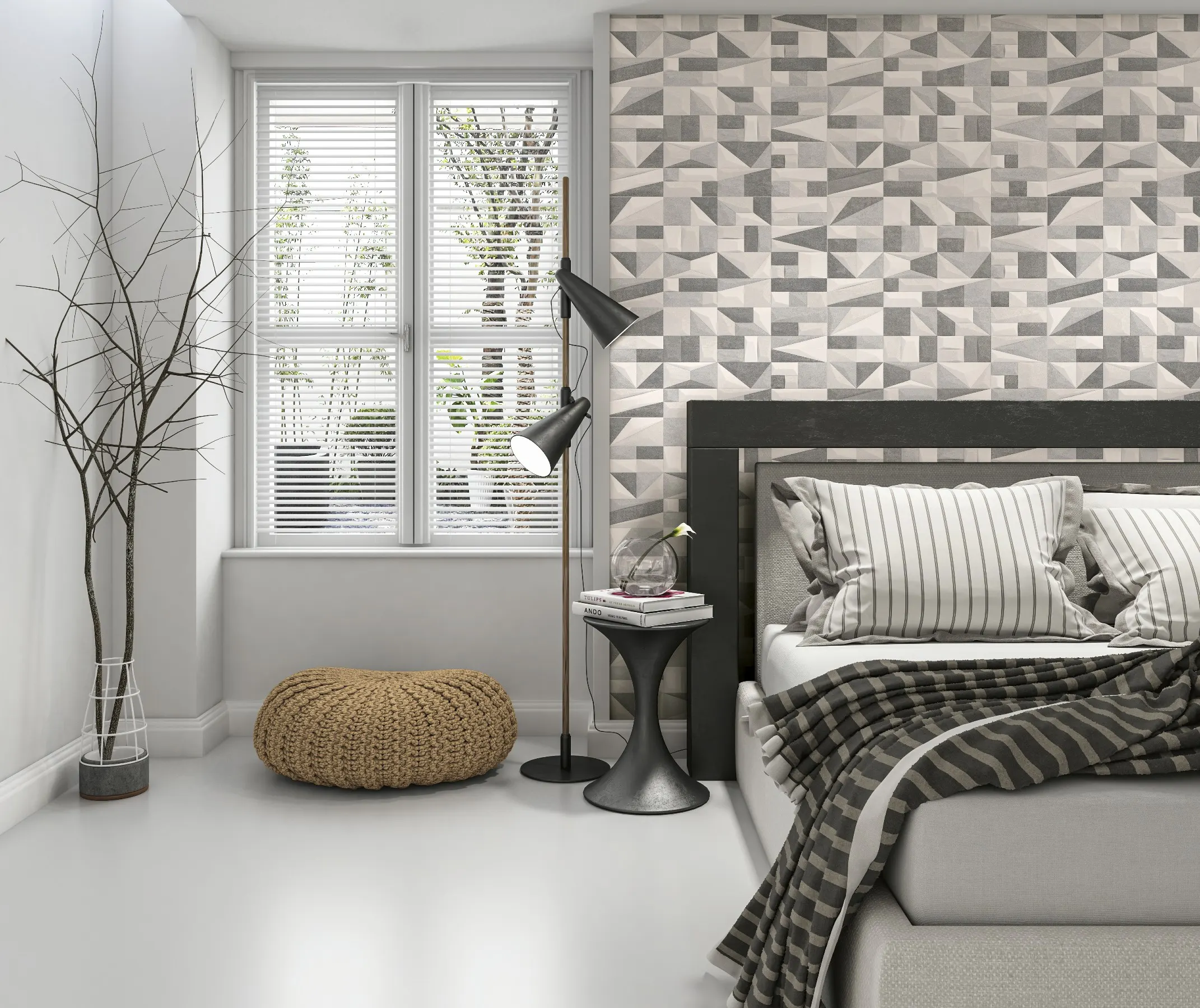 Ambiente com Revestimento de Parede Acetinado Retificado 37x74cm Menfi Grigio Plus - Cecafi