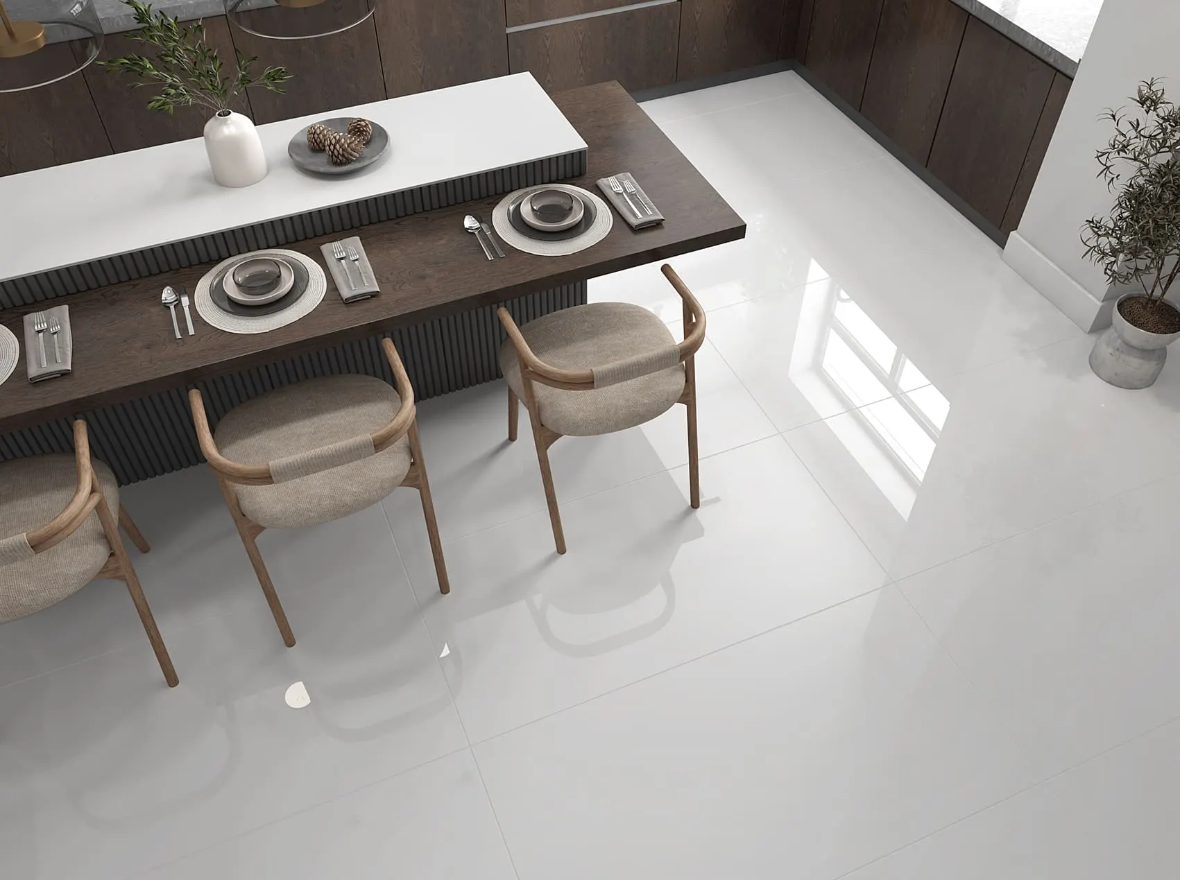 Ambiente com Piso Cerâmico Polido Retificado 60x120cm Branco - Formigres Premium