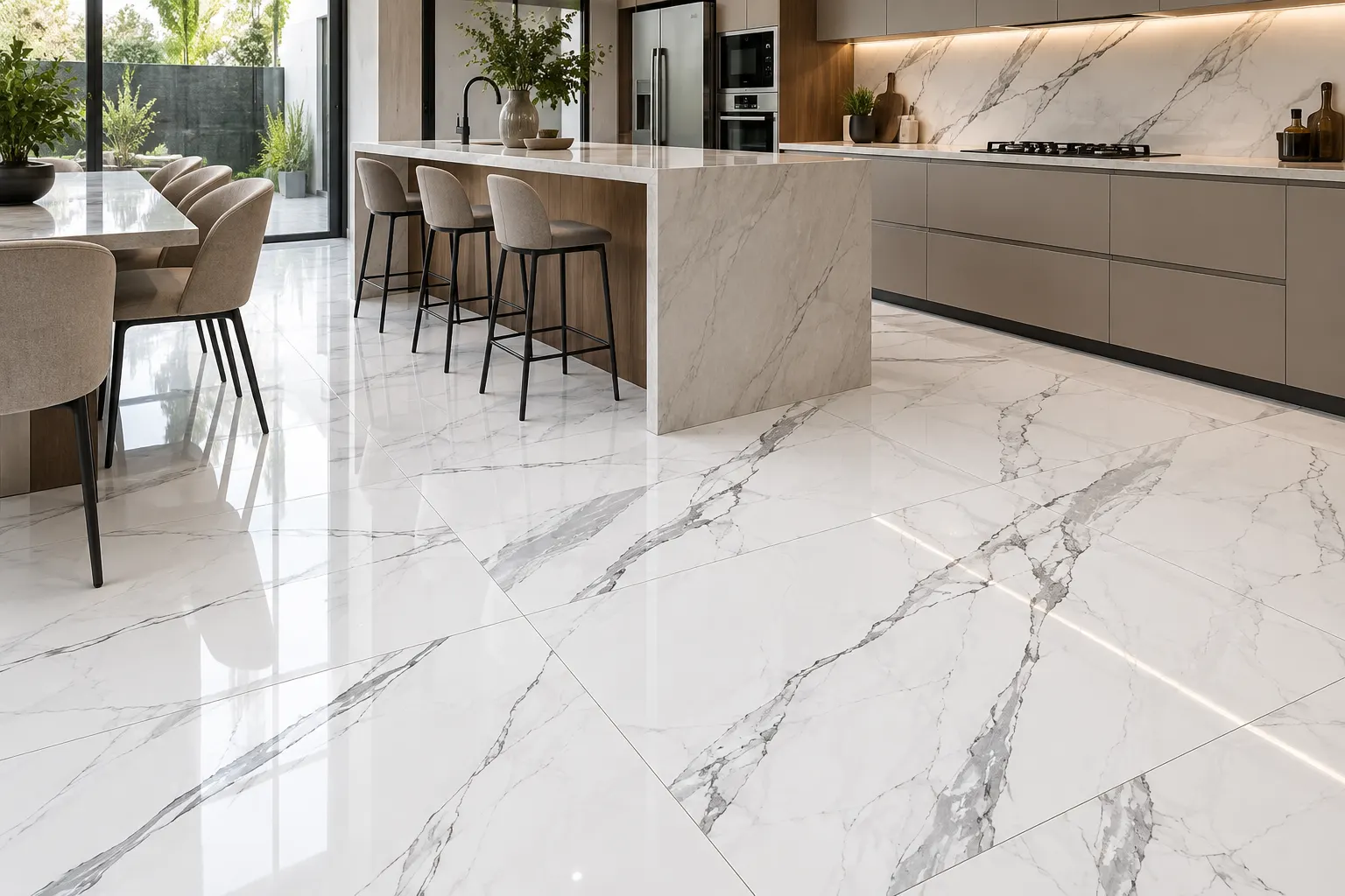 Ambiente com Piso Cerâmico Marmorizado Polido Retificado 60x120cm Gran Venato - Formigres Premium