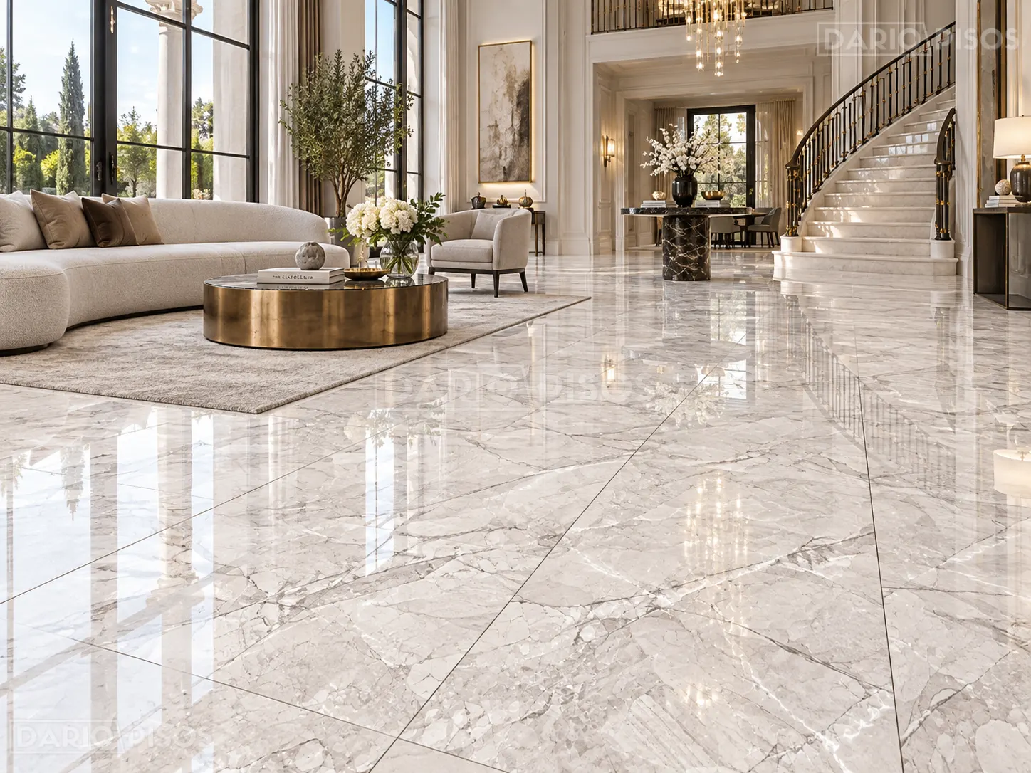 Ambiente com Piso Cerâmico Marmorizado Polido Retificado 60x120cm Gran Lumini - Formigres Premium