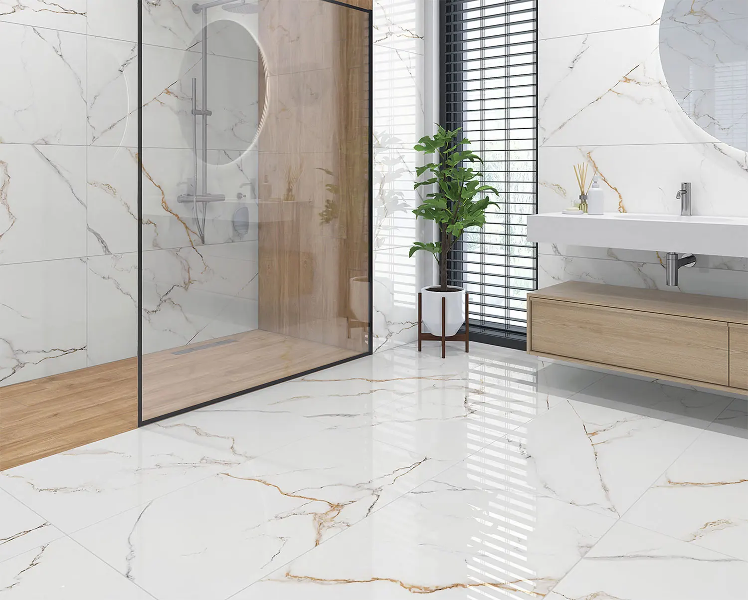 Ambiente com Piso Cerâmico Marmorizado Polido Retificado 60x120cm Gran Marmi Deluxe - Formigres Premium