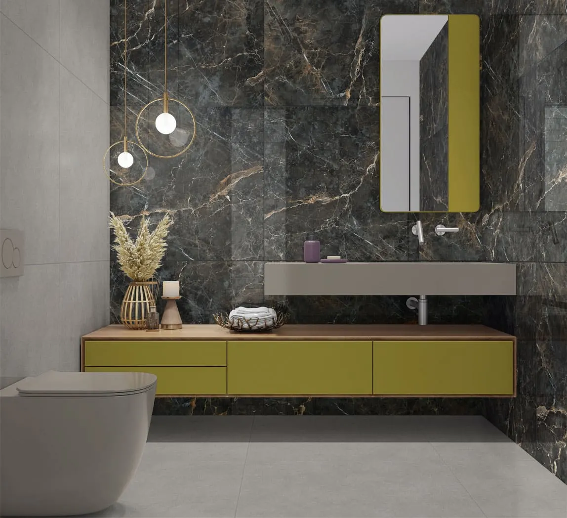 Ambiente com Piso Cerâmico Marmorizado Polido Retificado 88x88cm Imperium Dark - Formigres Premium