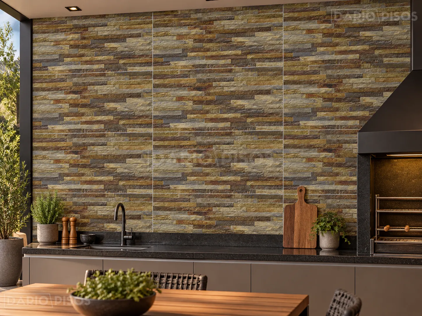 Ambiente com Revestimento de Parede Estilo Pedra Retificado 39x75cm Minerale Ferro - Incopisos