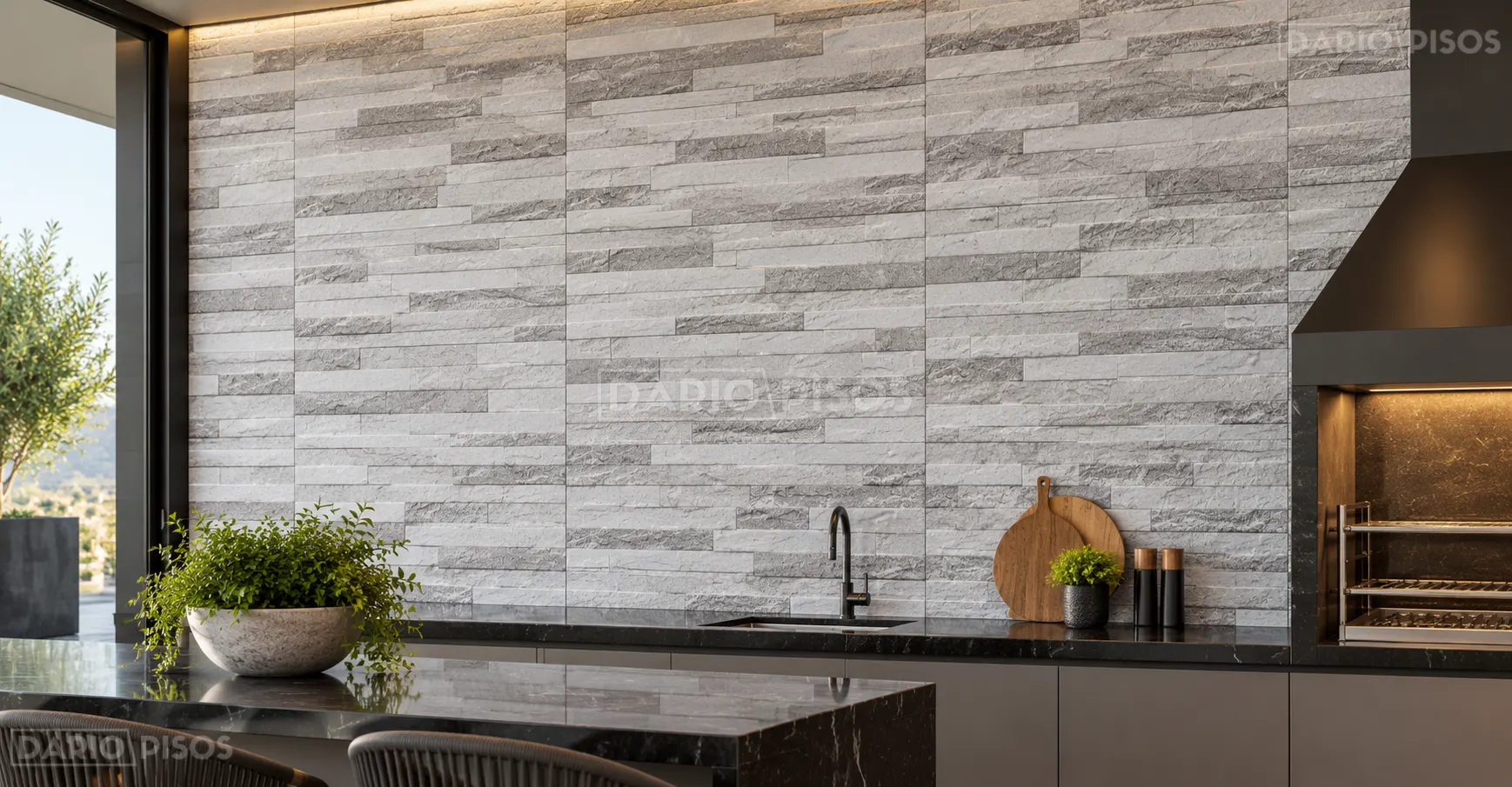 Ambiente com Revestimento de Parede Estilo Pedra Retificado 39x75cm Minerale Bianco - Incopisos