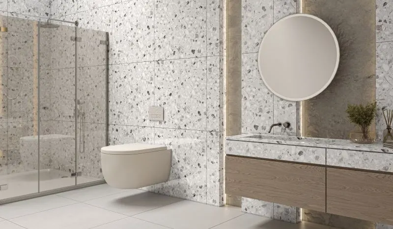 Ambiente com Porcelanato Polido Estilo Granilite Retificado 81x81cm Sirena - Gaudi