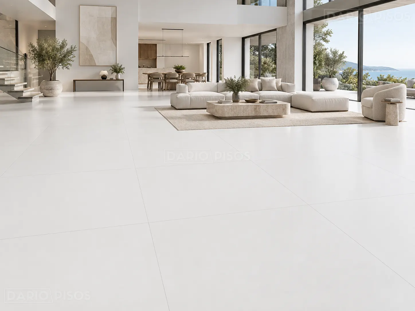 Ambiente com Porcelanato Liso Acetinado Retificado 120x120cm Bianco - Gaudi