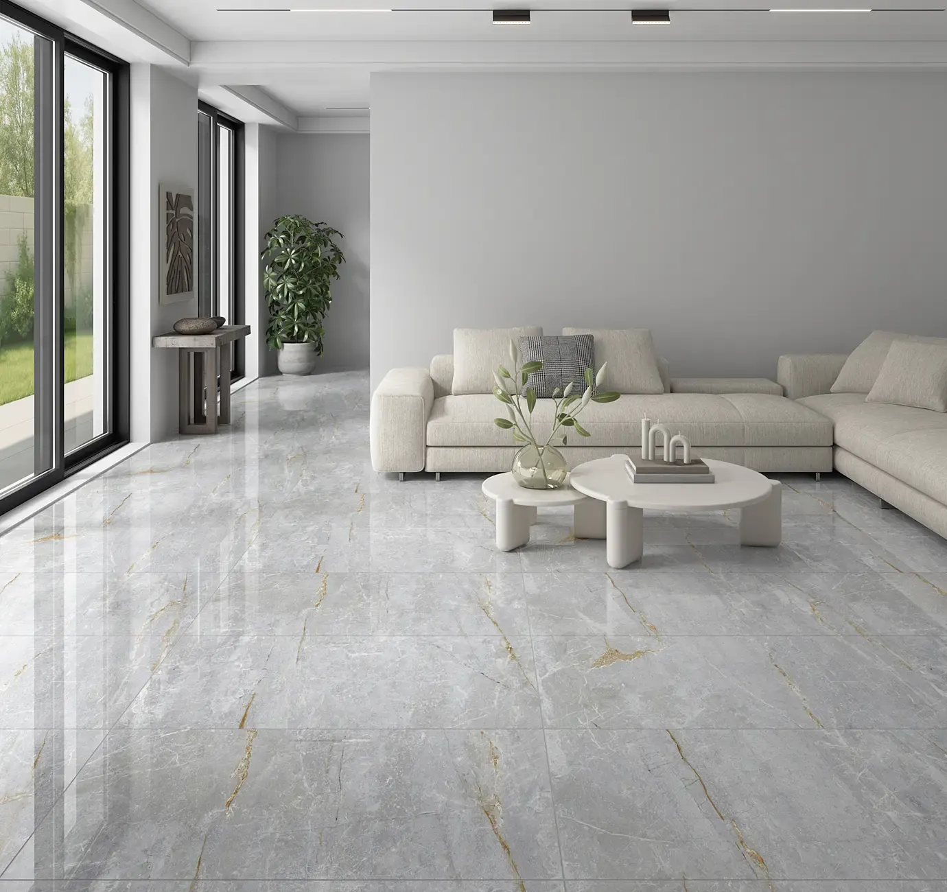 Ambiente com Piso Cerâmico Polido Retificado 60x120cm Gran Andino CZ - Formigres Premium