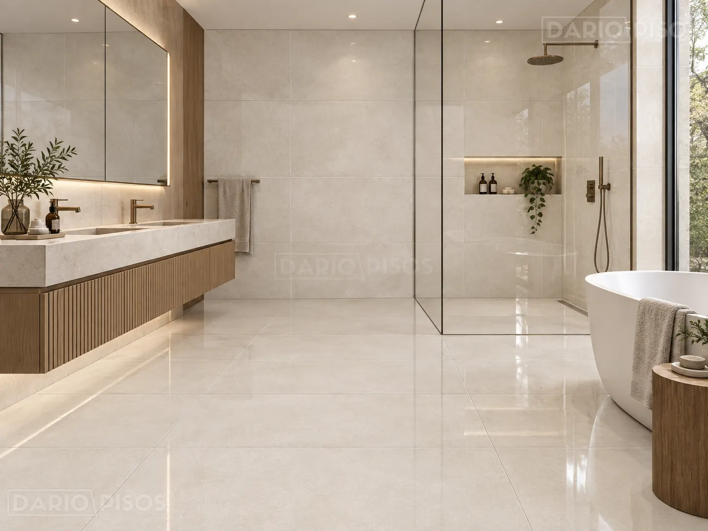 Ambiente com Piso Cerâmico Polido Retificado 60x120cm Bossa Claro - Formigres Premium
