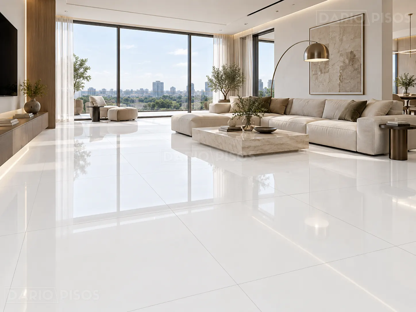 Ambiente com Piso Cerâmico Liso Polido Retificado 81x81cm Branco - Formigres Prime