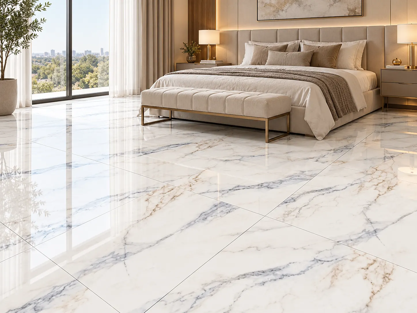 Ambiente com Piso Cerâmico Marmorizado Polido Retificado 81x81cm Marmo Blue - Formigres Prime