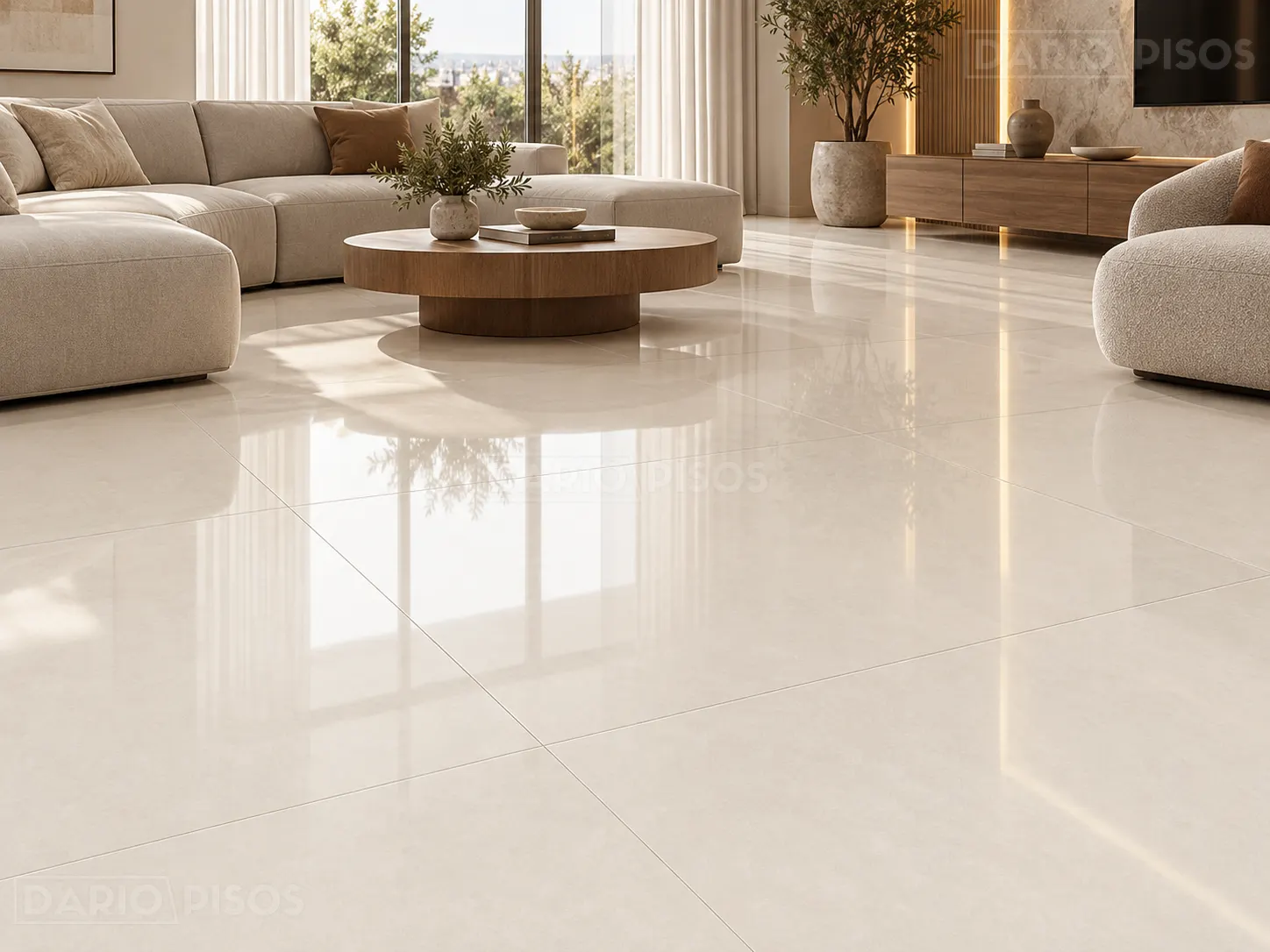 Ambiente com Piso Cerâmico Liso Polido Retificado 88x88cm Avolio - Formigres Premium