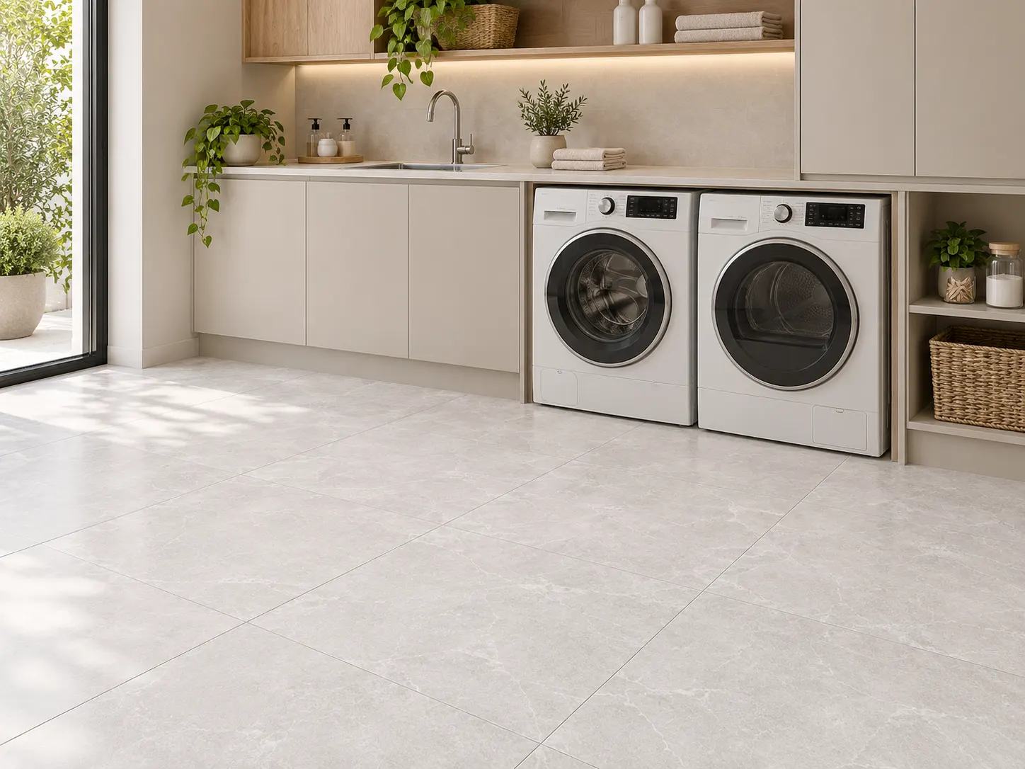 Ambiente com Porcelanato Marmorizado Acetinado Retificado 61x61cm Simona Grey - Gaudi
