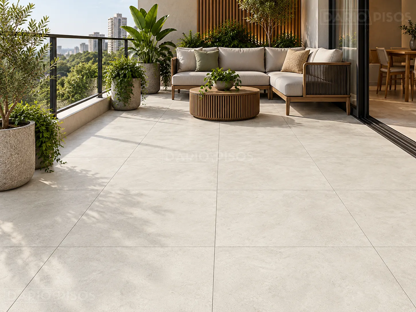 Ambiente com Piso Cerâmico Cimenticio No Slip Retificado 60x60cm Varandas Grigio - Lume