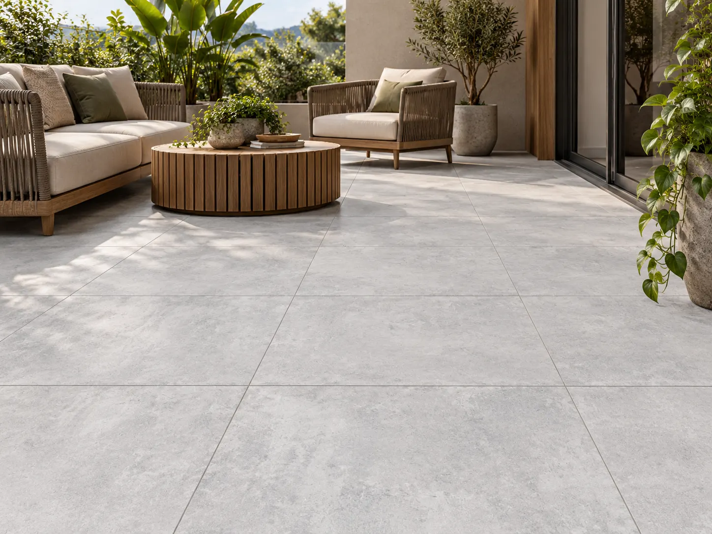 Ambiente com Porcelanato Cimenticio Granilhado Retificado 62x62cm Old Concret - Embramaco