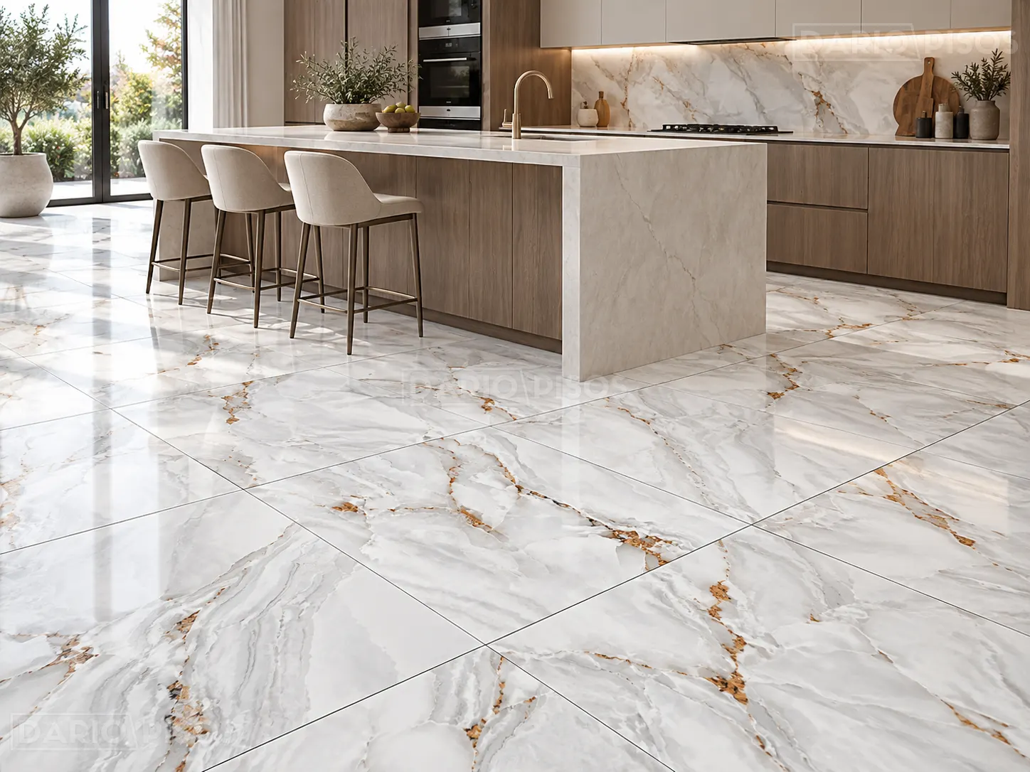 Ambiente com Piso Cerâmico Marmorizado Esmaltado Retificado 60x60cm Primus - Formigres