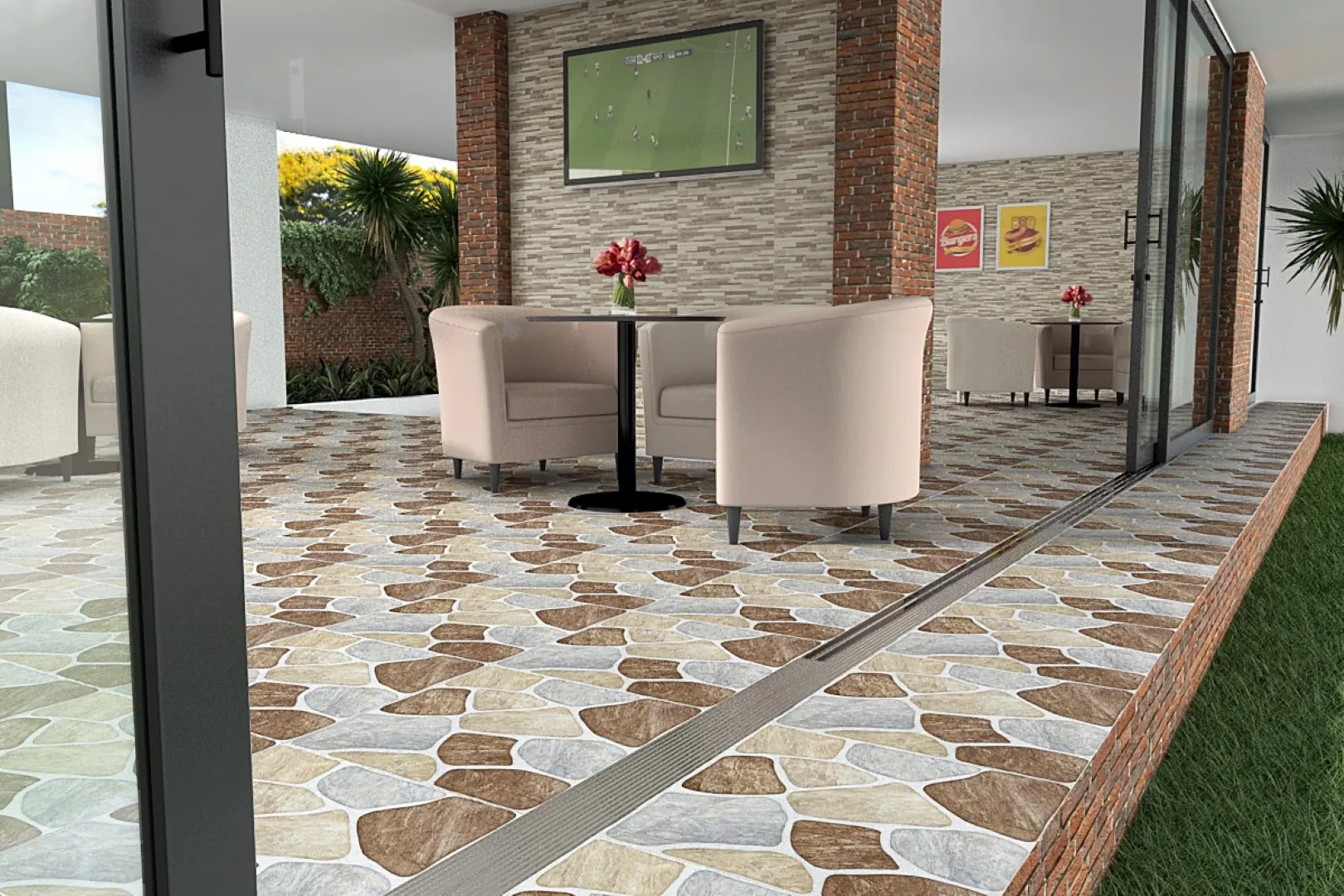 Ambiente com Piso Cerâmico Externo Bold 43x43cm Palatino - Karina