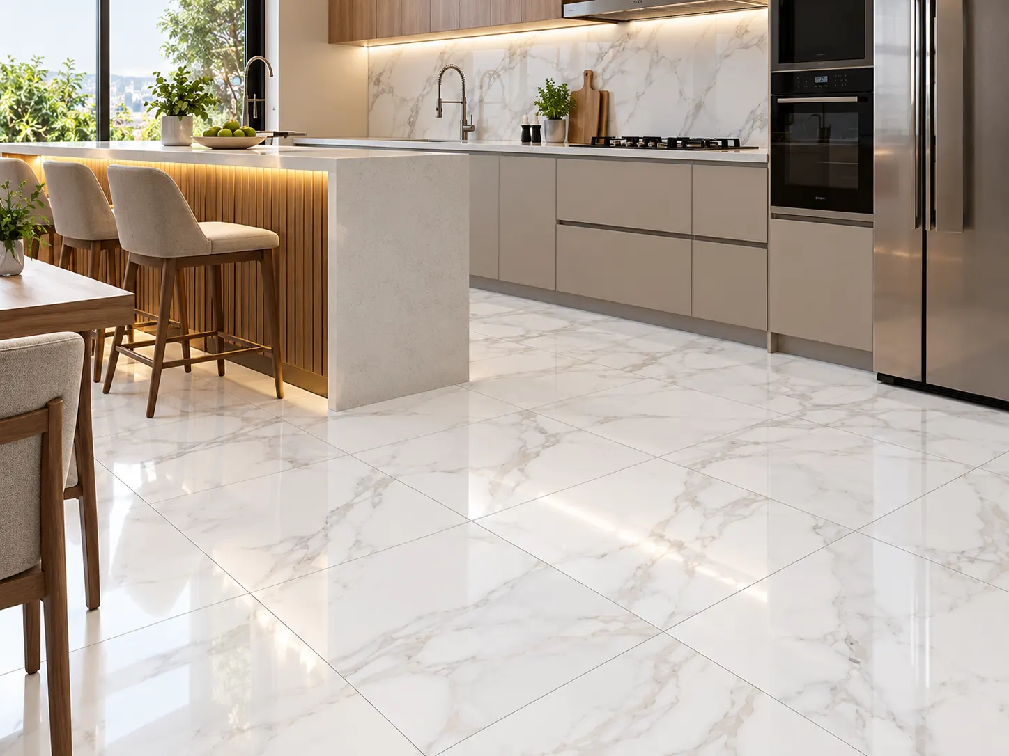 Ambiente com Piso Cerâmico Marmorizado Interno Retificado 60x60cm Finalle - Formigres