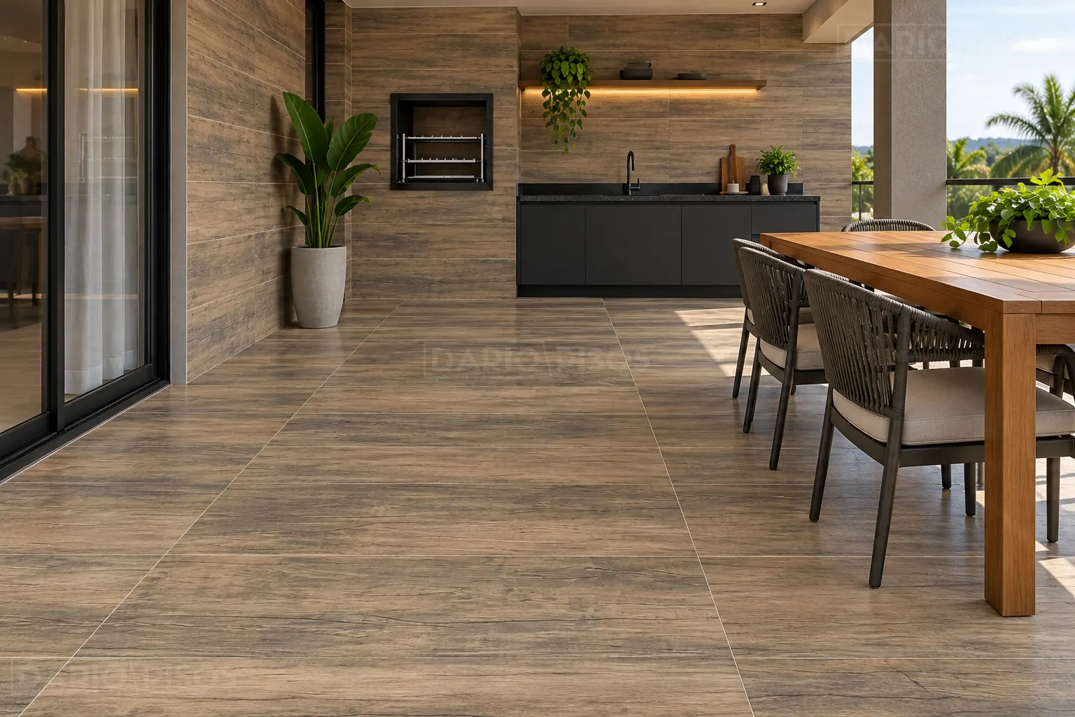 Ambiente com Piso Cerâmico Amadeirado Acetinado Retificado 60x120cm Avelã - Formigres Premium