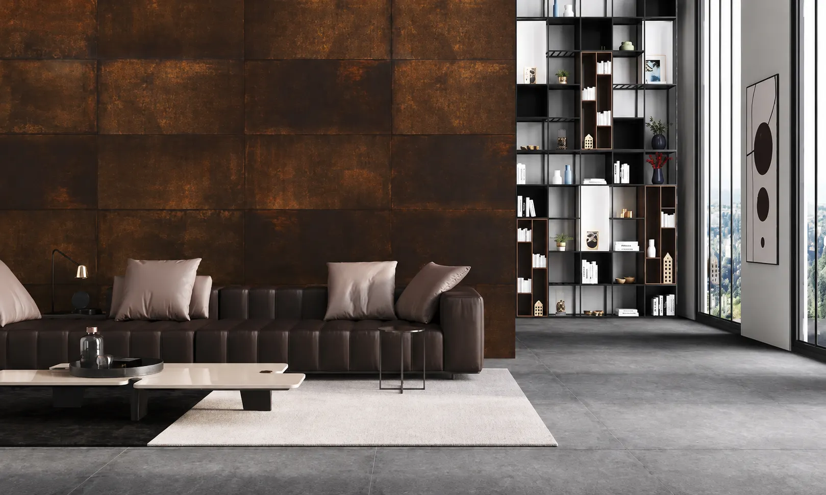 Ambiente com Porcelanato Aço Corten Acetinado Retificado 61x120cm Oxidart - Gaudi