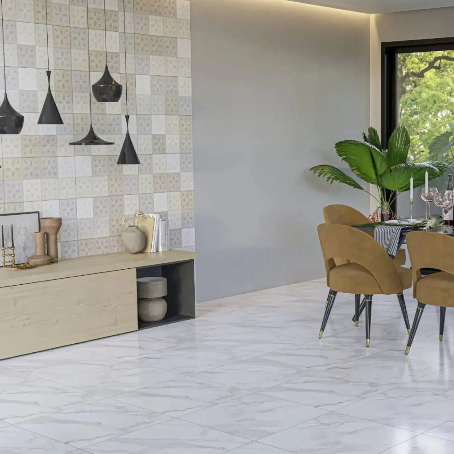 Ambiente com Revestimento de Parede Brilhante 33x60cm Cobogó RT57608 - Embramaco